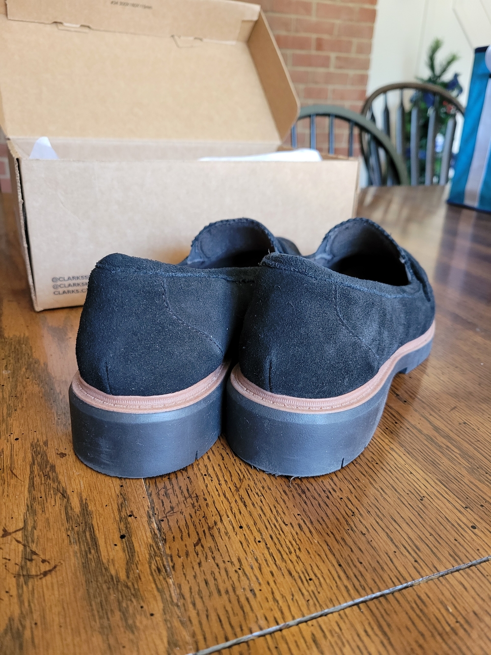 Clarks Black Suede Tassel Penny Loafers with Brown Trim Women's US 10 - Picture 3 of 5